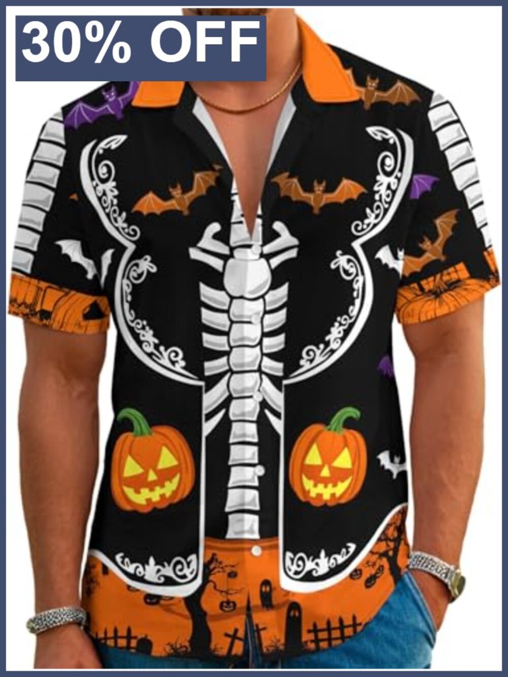Men's Ghost Bat Print Hawaiian Shirt Short Sleeve Button Down Beach Party Top